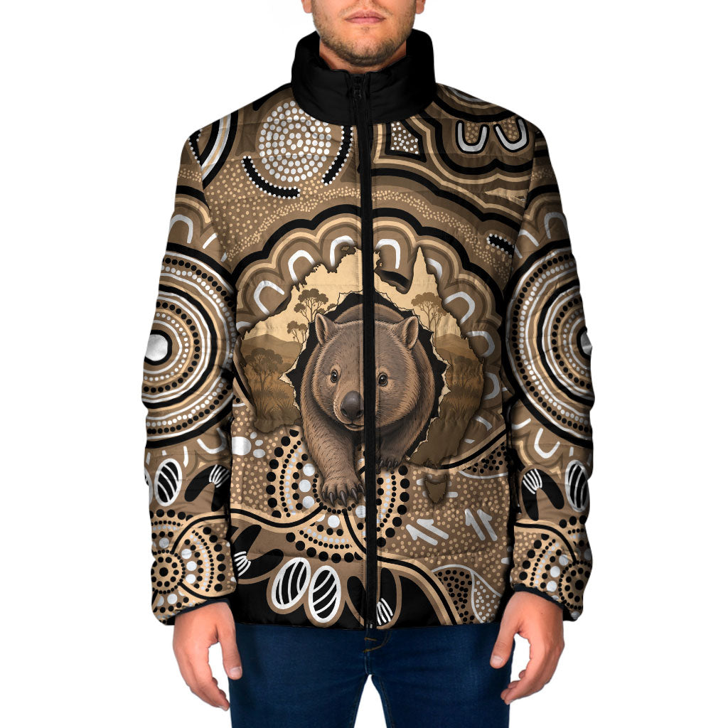 Personalised Australia Wombat Padded Jacket Aussie Map Indigenous Art