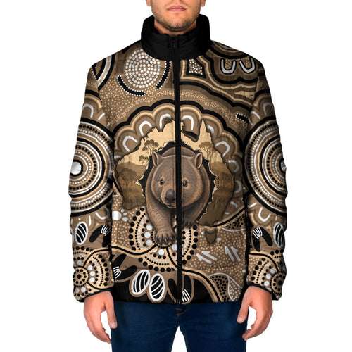 Personalised Australia Wombat Padded Jacket Aussie Map Indigenous Art