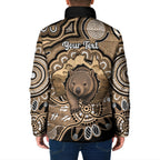 Personalised Australia Wombat Padded Jacket Aussie Map Indigenous Art