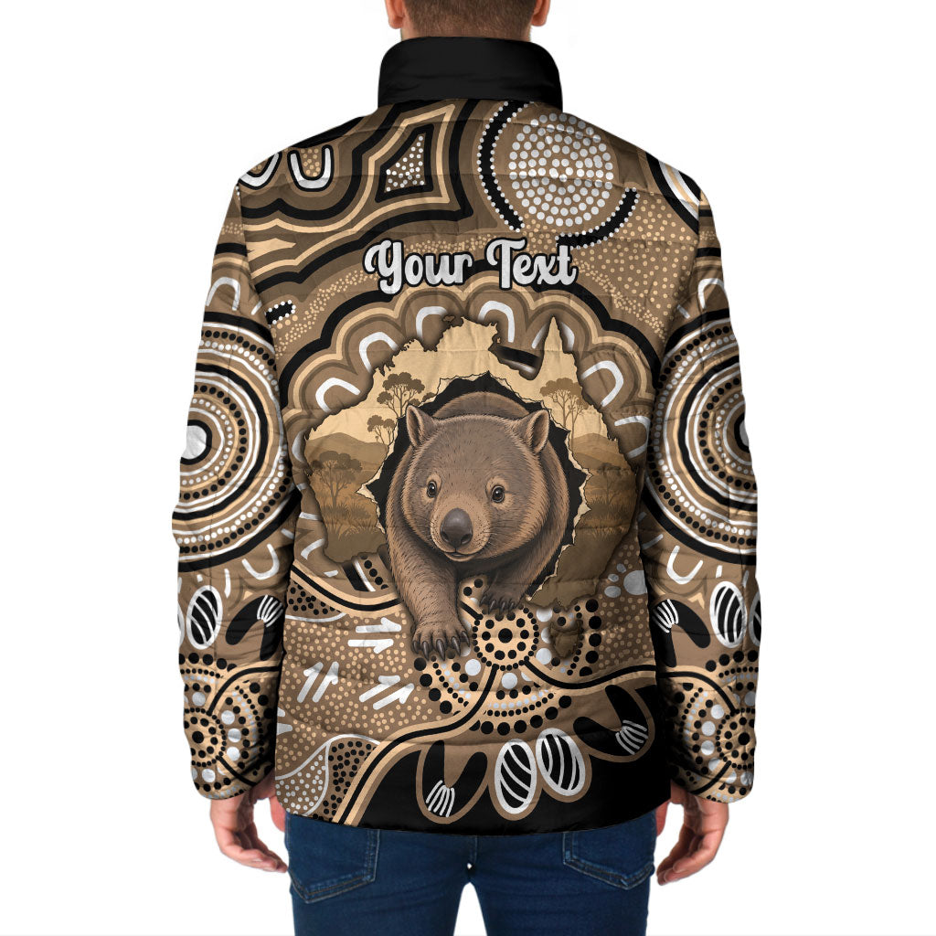 Personalised Australia Wombat Padded Jacket Aussie Map Indigenous Art