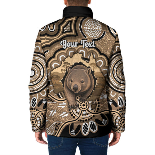 Personalised Australia Wombat Padded Jacket Aussie Map Indigenous Art