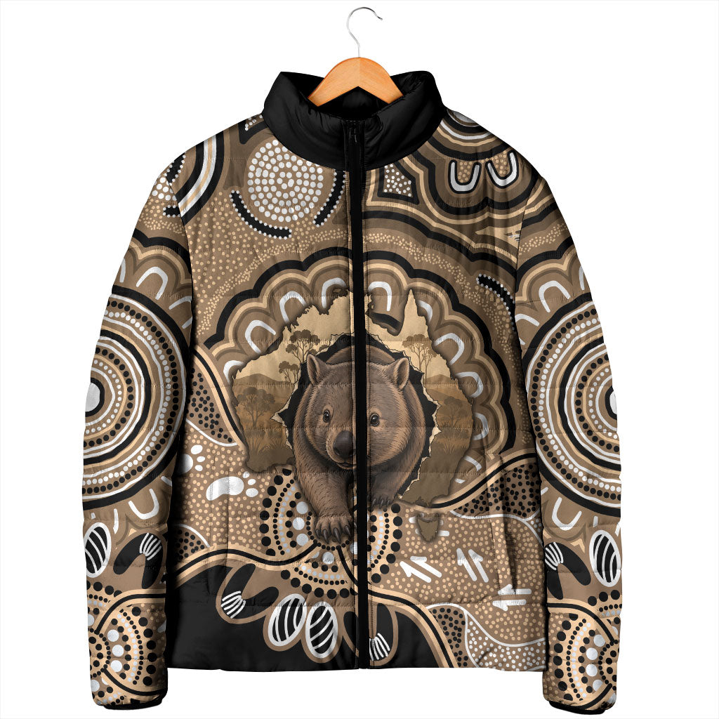Personalised Australia Wombat Padded Jacket Aussie Map Indigenous Art