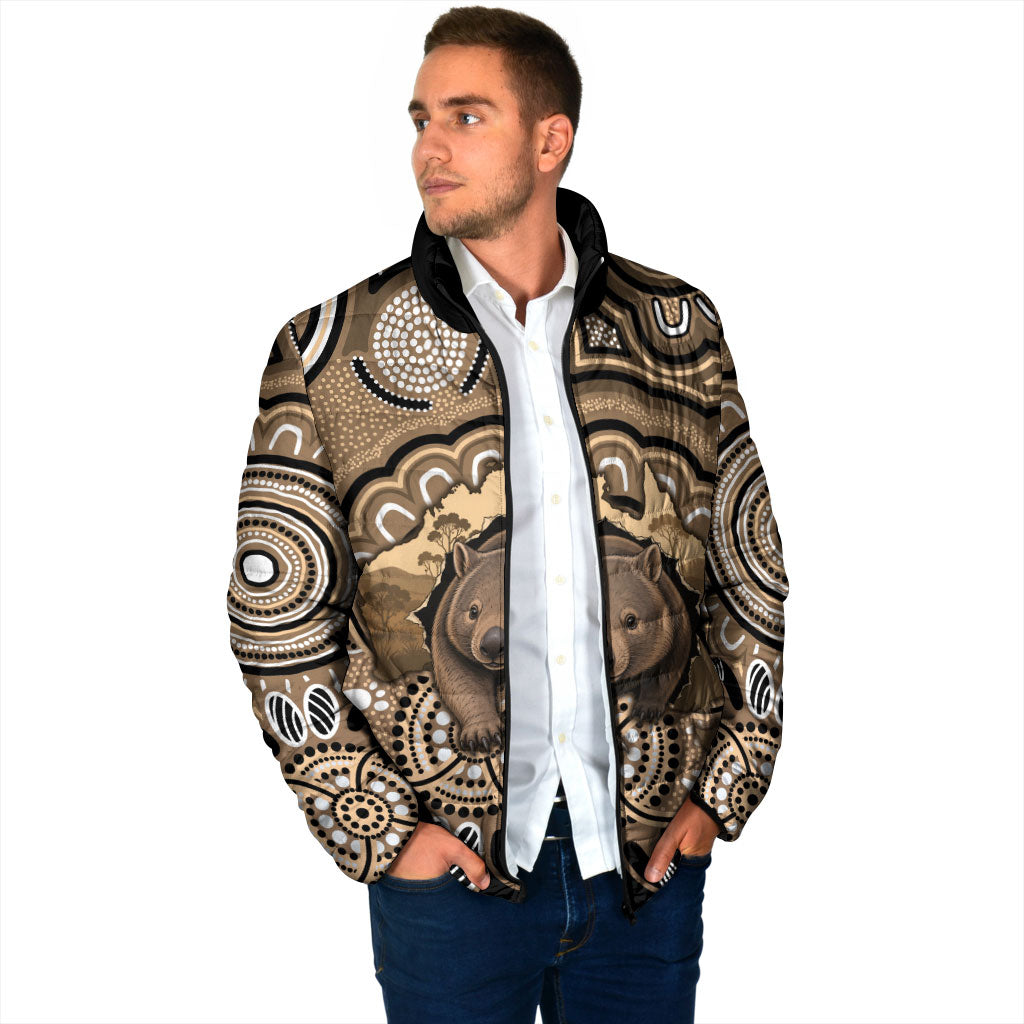 Personalised Australia Wombat Padded Jacket Aussie Map Indigenous Art