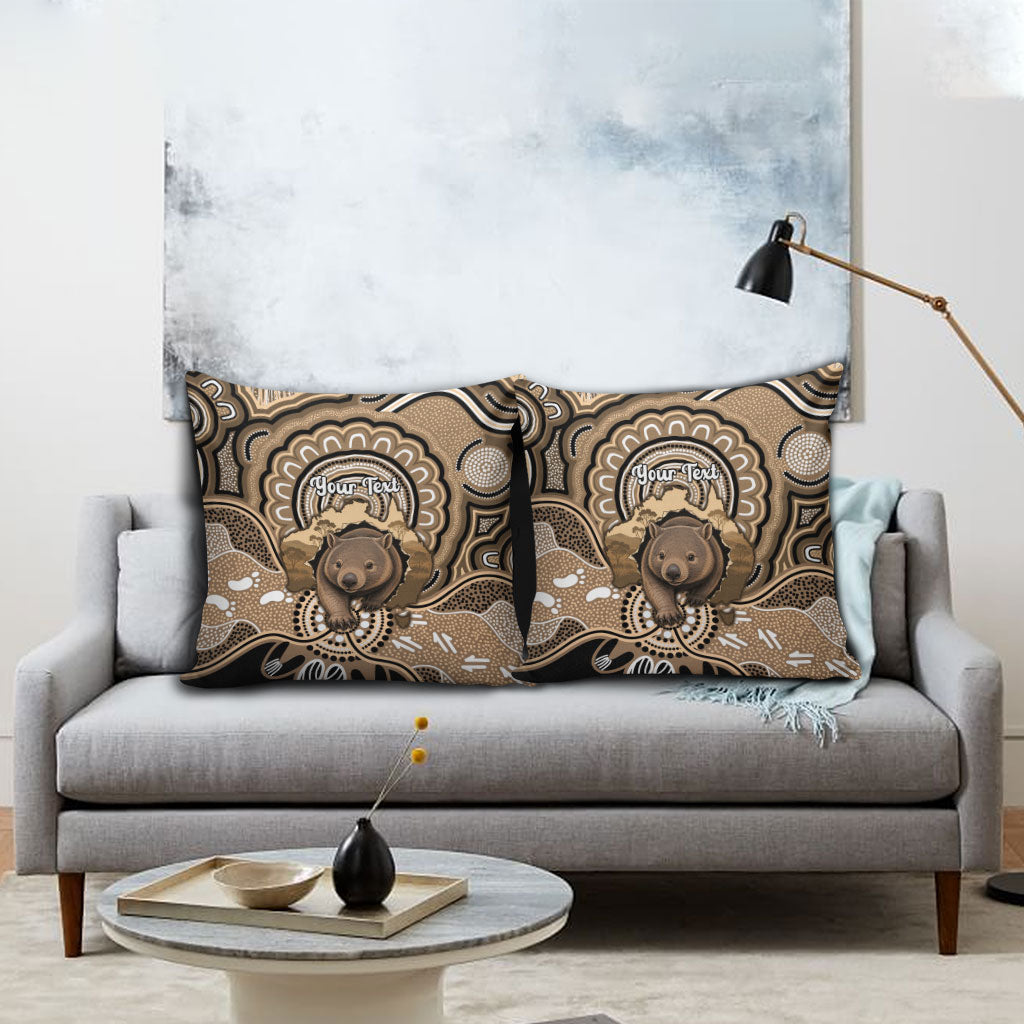Personalised Australia Wombat Pillow Cover Aussie Map Indigenous Art