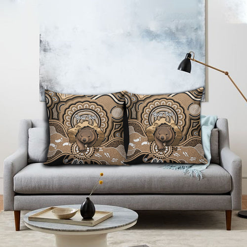 Personalised Australia Wombat Pillow Cover Aussie Map Indigenous Art