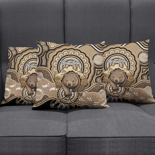 Personalised Australia Wombat Pillow Cover Aussie Map Indigenous Art