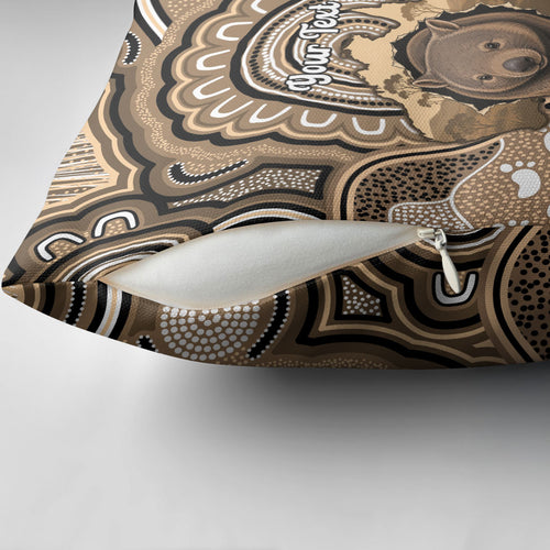 Personalised Australia Wombat Pillow Cover Aussie Map Indigenous Art