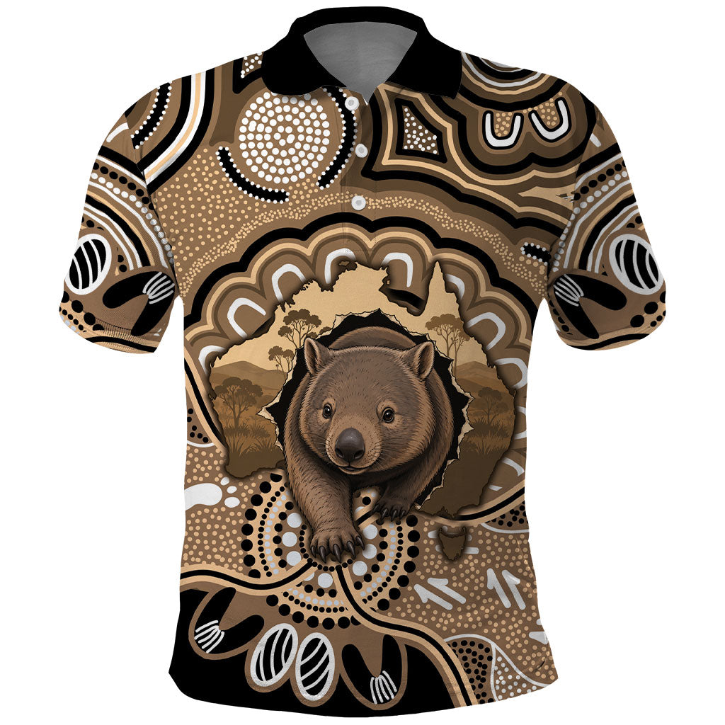 Personalised Australia Wombat Polo Shirt Aussie Map Indigenous Art