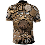 Personalised Australia Wombat Polo Shirt Aussie Map Indigenous Art