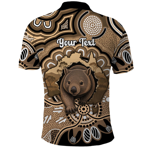 Personalised Australia Wombat Polo Shirt Aussie Map Indigenous Art