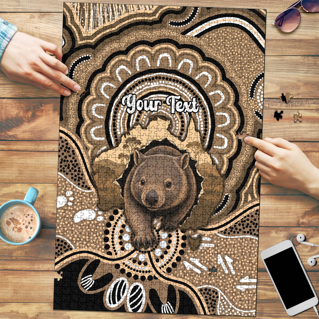 Personalised Australia Wombat Puzzle Aussie Map Indigenous Art
