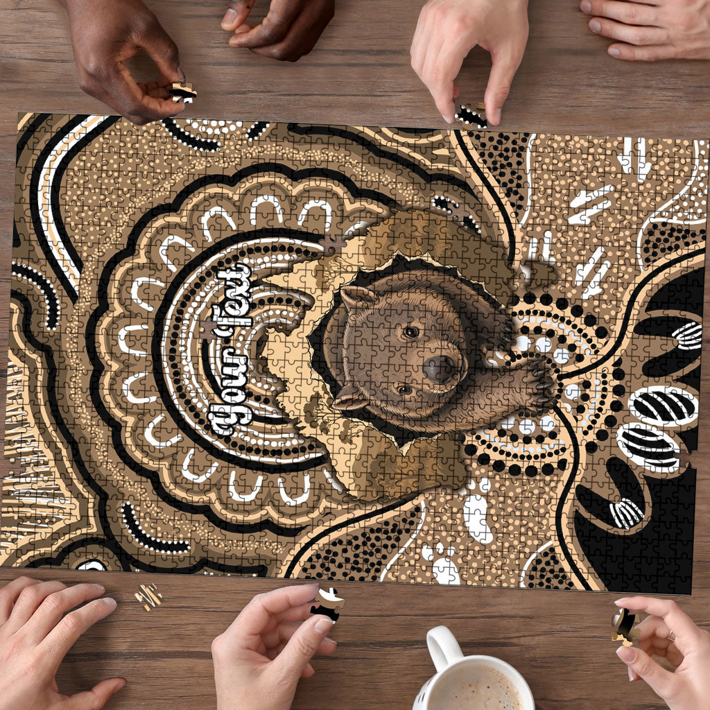 Personalised Australia Wombat Puzzle Aussie Map Indigenous Art