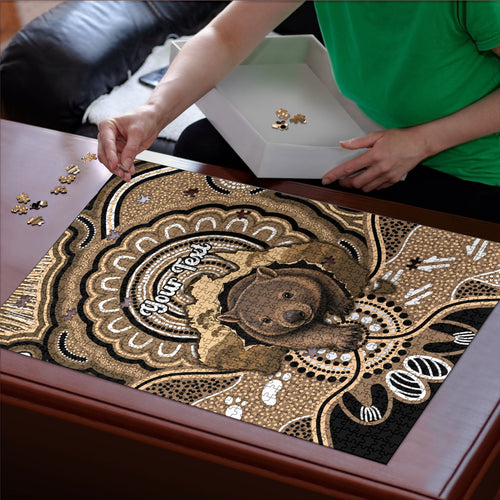 Personalised Australia Wombat Puzzle Aussie Map Indigenous Art