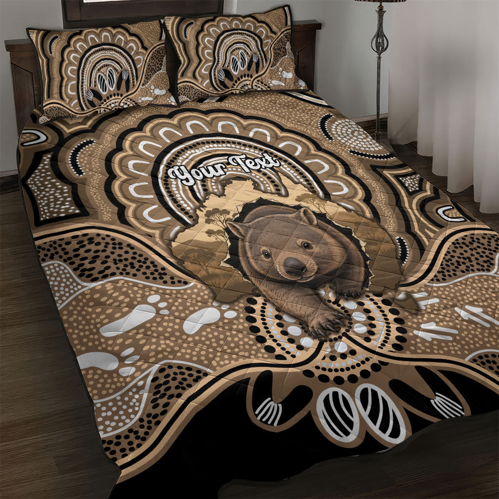 Personalised Australia Wombat Quilt Bed Set Aussie Map Indigenous Art