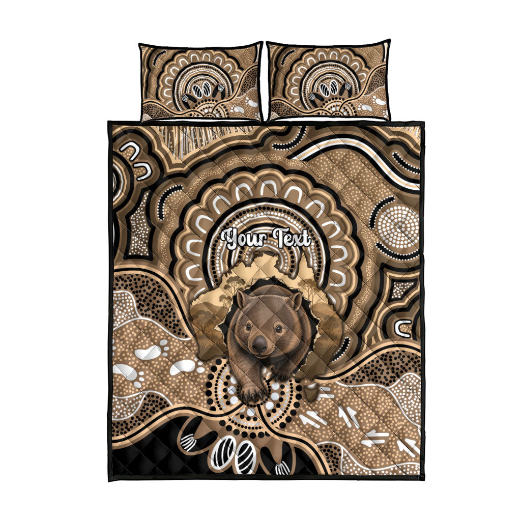 Personalised Australia Wombat Quilt Bed Set Aussie Map Indigenous Art