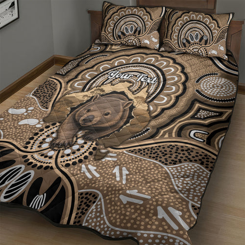 Personalised Australia Wombat Quilt Bed Set Aussie Map Indigenous Art