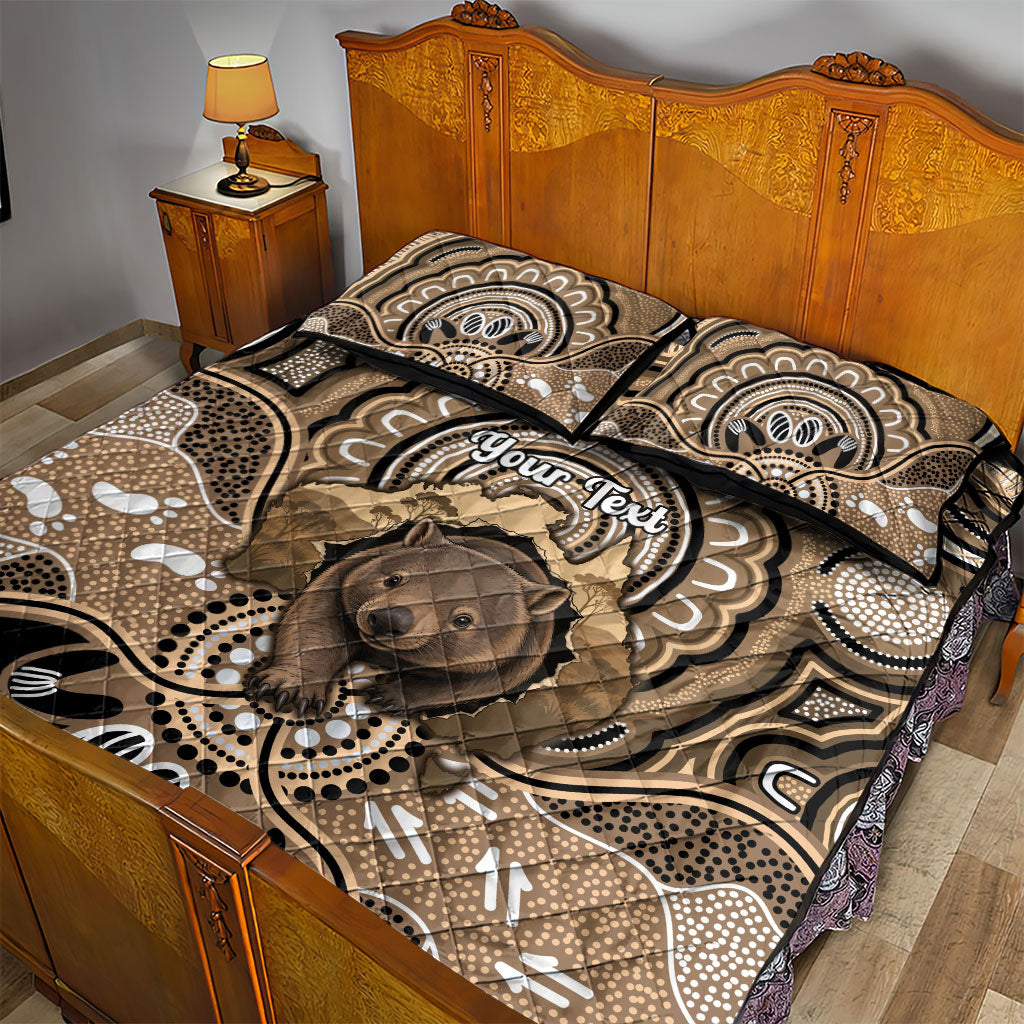 Personalised Australia Wombat Quilt Bed Set Aussie Map Indigenous Art