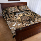 Personalised Australia Wombat Quilt Bed Set Aussie Map Indigenous Art