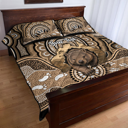 Personalised Australia Wombat Quilt Bed Set Aussie Map Indigenous Art