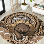 Personalised Australia Wombat Round Carpet Aussie Map Indigenous Art