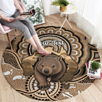 Personalised Australia Wombat Round Carpet Aussie Map Indigenous Art