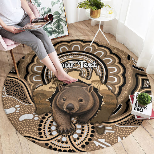 Personalised Australia Wombat Round Carpet Aussie Map Indigenous Art
