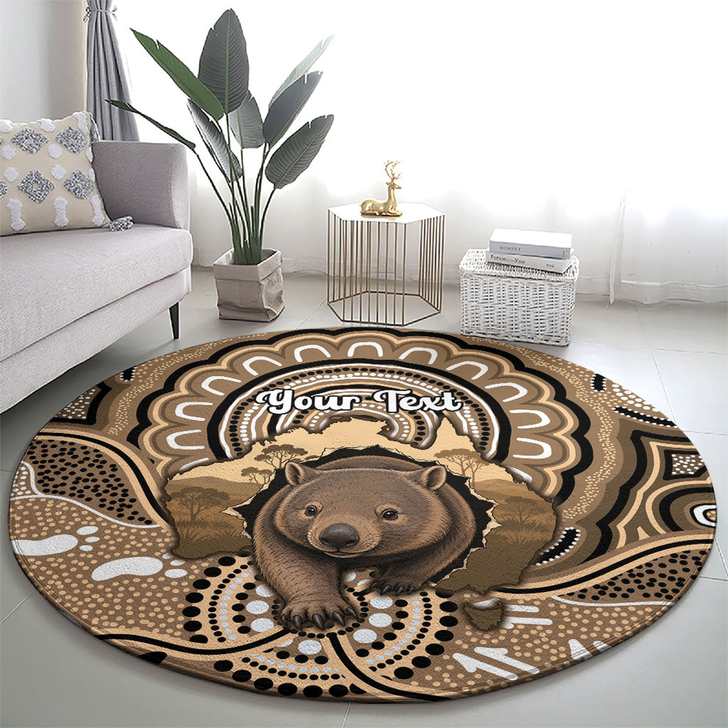 Personalised Australia Wombat Round Carpet Aussie Map Indigenous Art