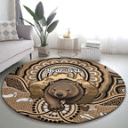 Personalised Australia Wombat Round Carpet Aussie Map Indigenous Art