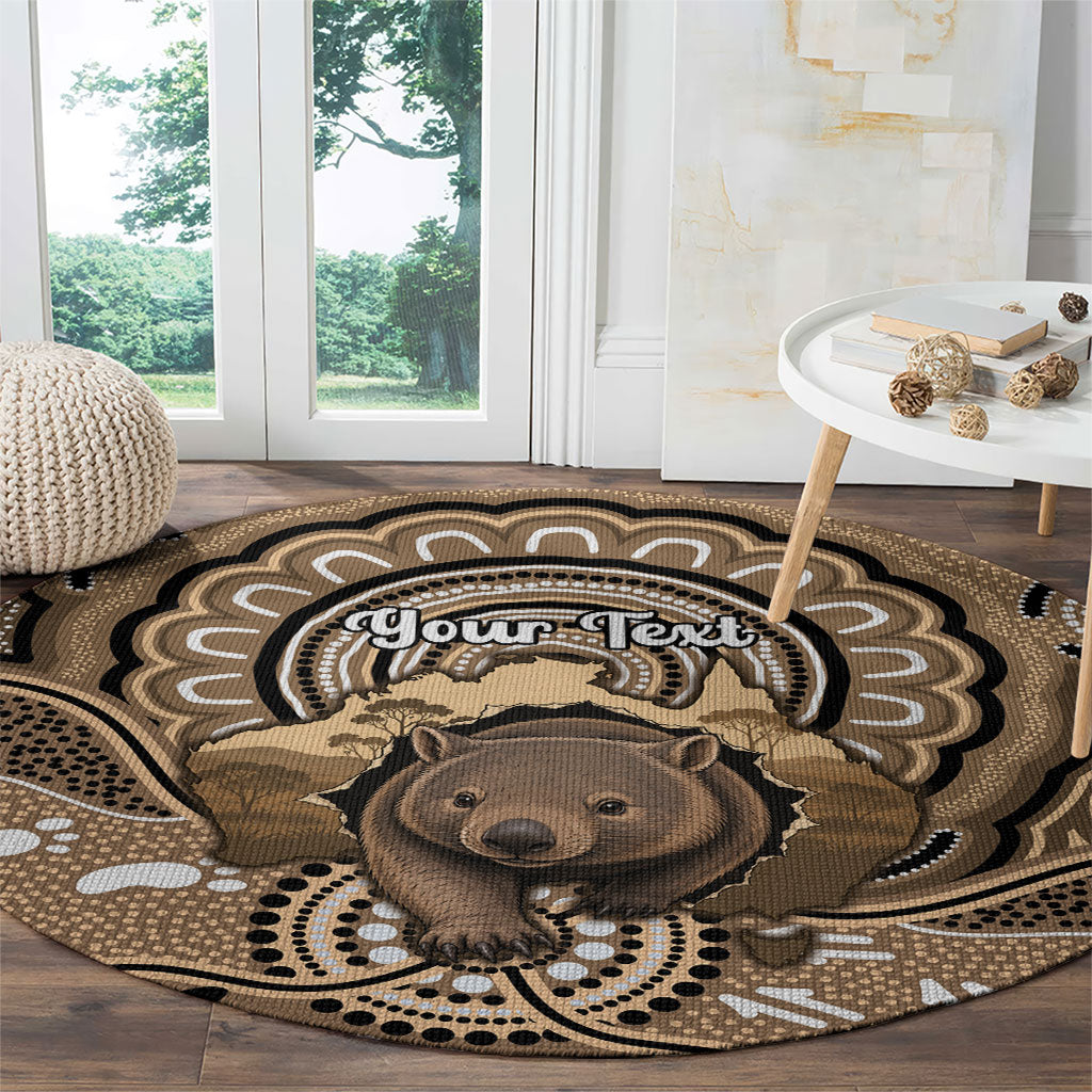 Personalised Australia Wombat Round Carpet Aussie Map Indigenous Art