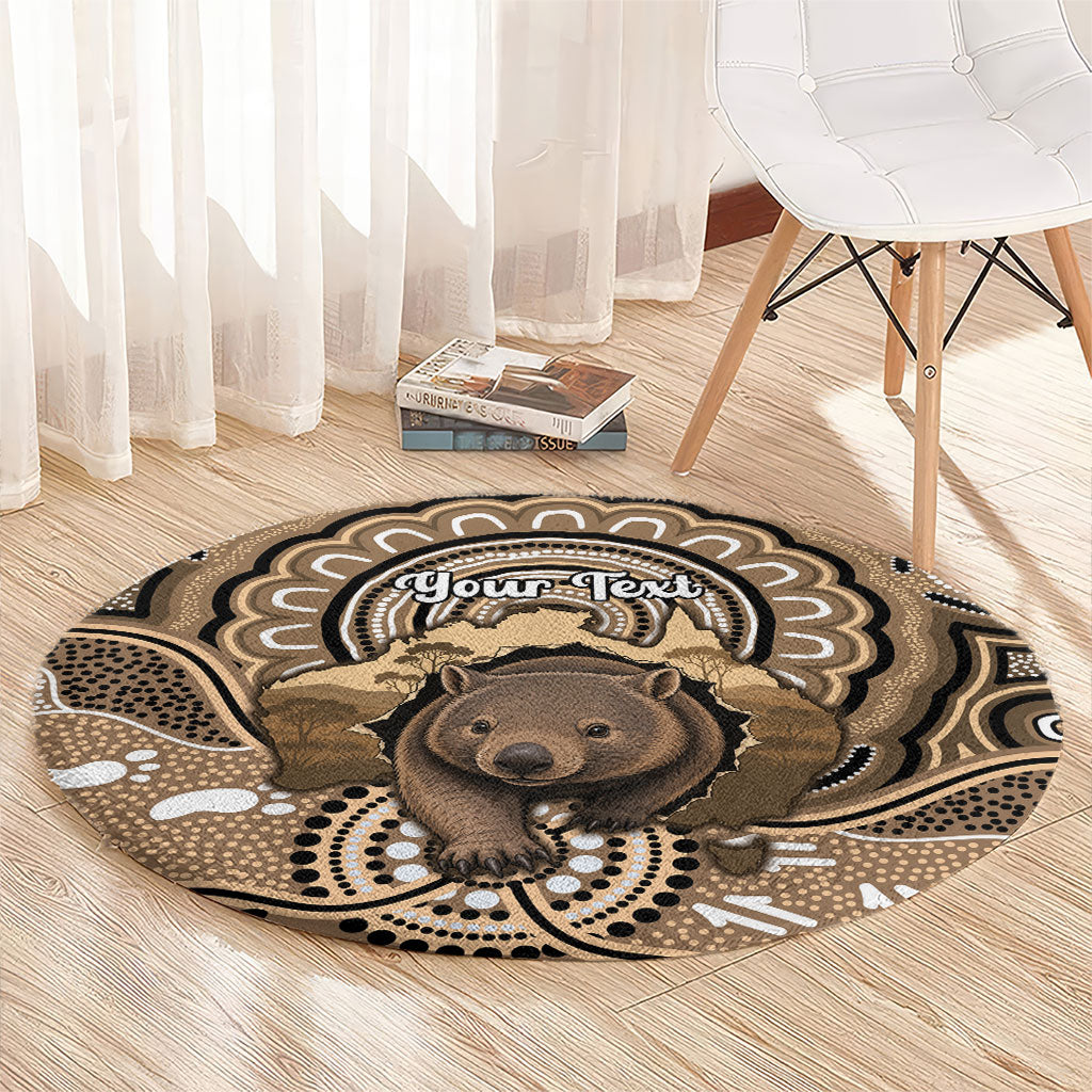 Personalised Australia Wombat Round Carpet Aussie Map Indigenous Art