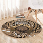 Personalised Australia Wombat Round Carpet Aussie Map Indigenous Art