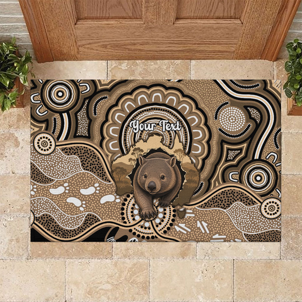 Personalised Australia Wombat Rubber Doormat Aussie Map Indigenous Art