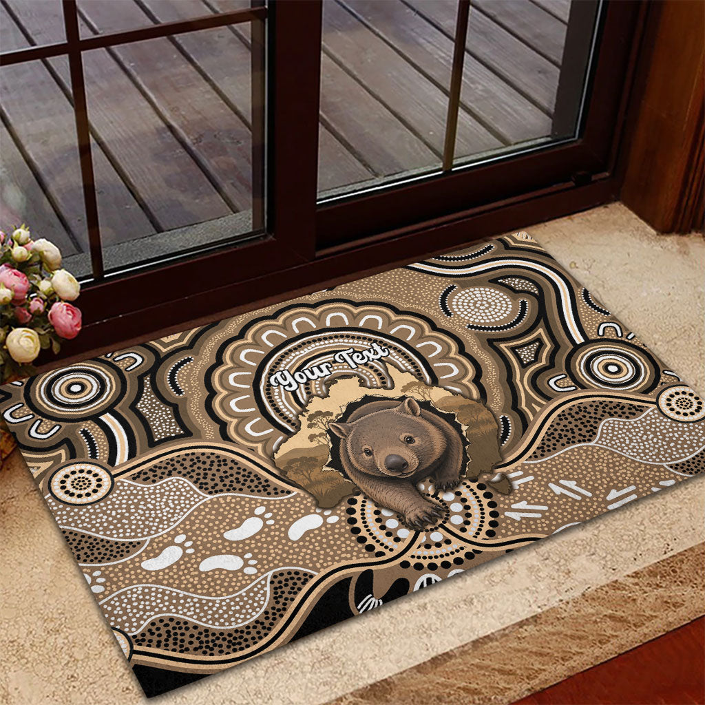 Personalised Australia Wombat Rubber Doormat Aussie Map Indigenous Art