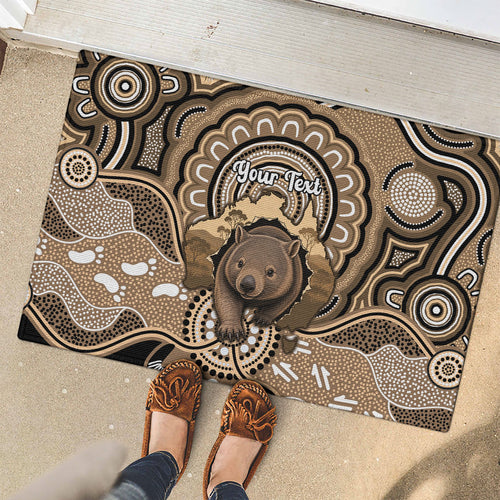 Personalised Australia Wombat Rubber Doormat Aussie Map Indigenous Art