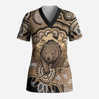 Personalised Australia Wombat Scrub Top Aussie Map Indigenous Art