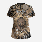 Personalised Australia Wombat Scrub Top Aussie Map Indigenous Art