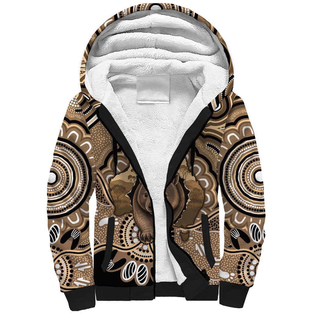 Personalised Australia Wombat Sherpa Hoodie Aussie Map Indigenous Art