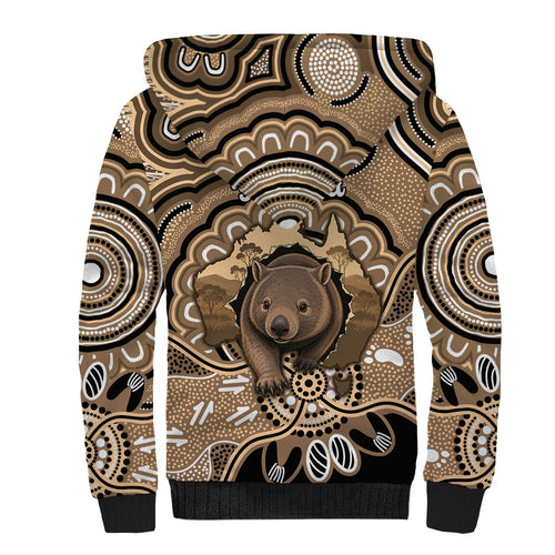 Personalised Australia Wombat Sherpa Hoodie Aussie Map Indigenous Art
