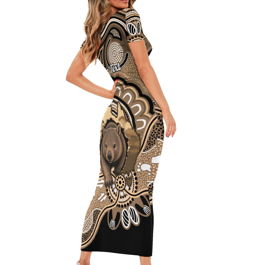 Personalised Australia Wombat Short Sleeve Bodycon Dress Aussie Map Indigenous Art