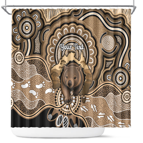 Personalised Australia Wombat Shower Curtain Aussie Map Indigenous Art
