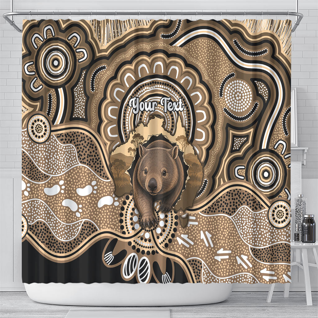 Personalised Australia Wombat Shower Curtain Aussie Map Indigenous Art