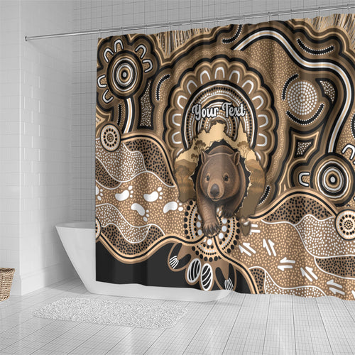 Personalised Australia Wombat Shower Curtain Aussie Map Indigenous Art