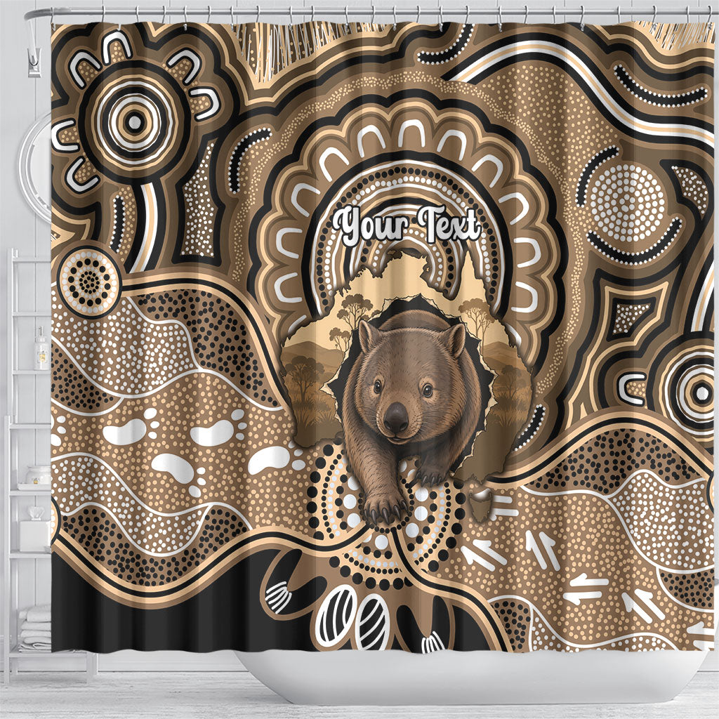 Personalised Australia Wombat Shower Curtain Aussie Map Indigenous Art