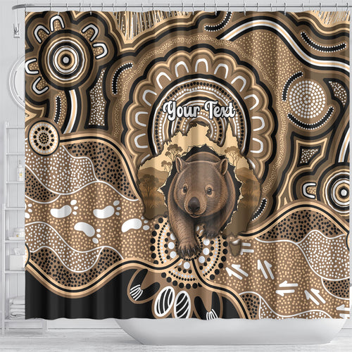 Personalised Australia Wombat Shower Curtain Aussie Map Indigenous Art