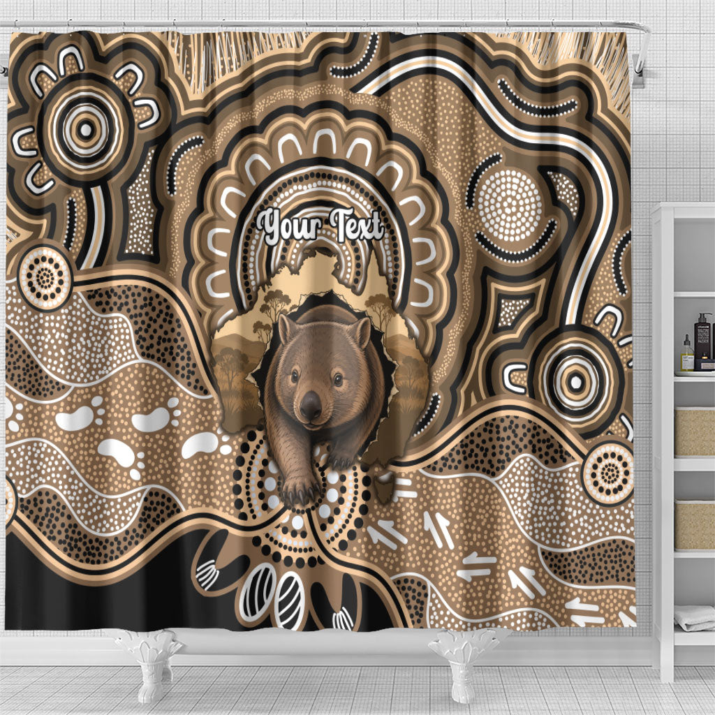 Personalised Australia Wombat Shower Curtain Aussie Map Indigenous Art