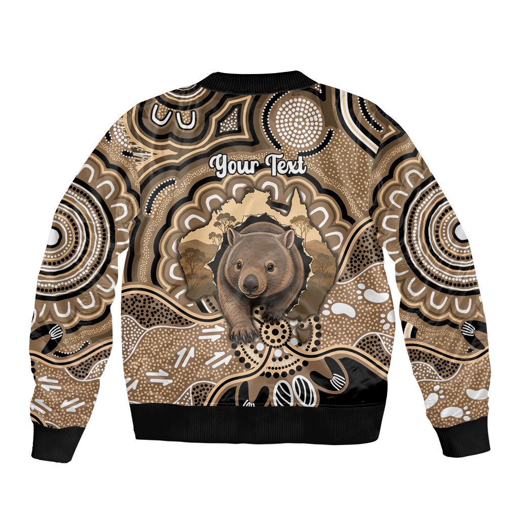 Personalised Australia Wombat Sleeve Zip Bomber Jacket Aussie Map Indigenous Art