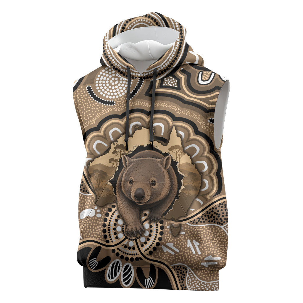 Personalised Australia Wombat Sleeveless Hoodie Aussie Map Indigenous Art