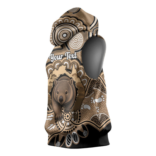 Personalised Australia Wombat Sleeveless Hoodie Aussie Map Indigenous Art