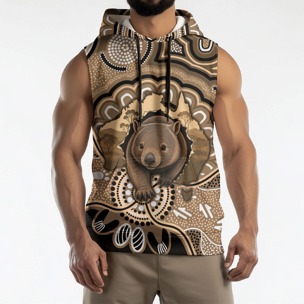 Personalised Australia Wombat Sleeveless Hoodie Aussie Map Indigenous Art