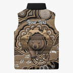 Personalised Australia Wombat Sleeveless Puffer Jacket Aussie Map Indigenous Art